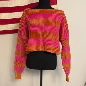 Free People Striped Pink and Orange Women's Cropped Sweater
